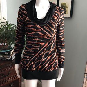 Frank Lyman drape neck sweater black and copper